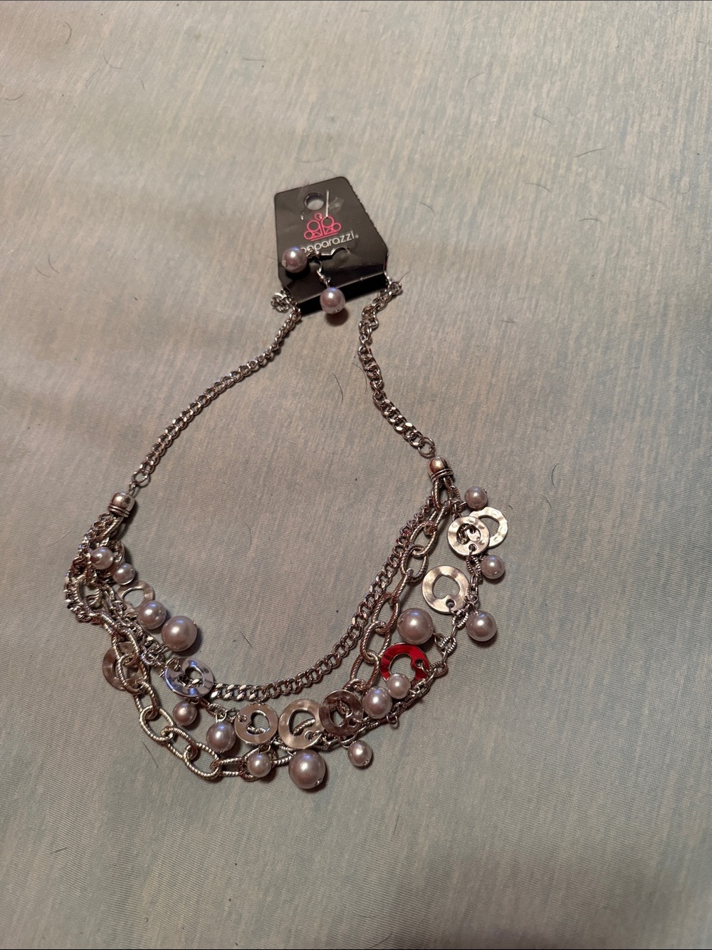 paparazzi Silver Multi-Chain Pearl & Disc Necklace